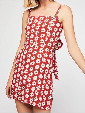 Faithfull the Brand Red Daisy Square-Neck Mini Dress